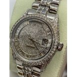 Diamond Encrusted Mens 36mm Day-Date, Solid White Gold - Diamond/ “Super President” Marked ROLEX