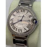 42mm DIAMOND SET WATCH MARKED CARTIER BALLON BLEU