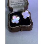 18ct GOLD MOTHER OF PEARL EARRINGS MARKED VCA FOR VAN CLEEF
