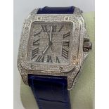 APPROX 8.00ct DIAMOND WATCH MARKED CARTIER SANTOS 100