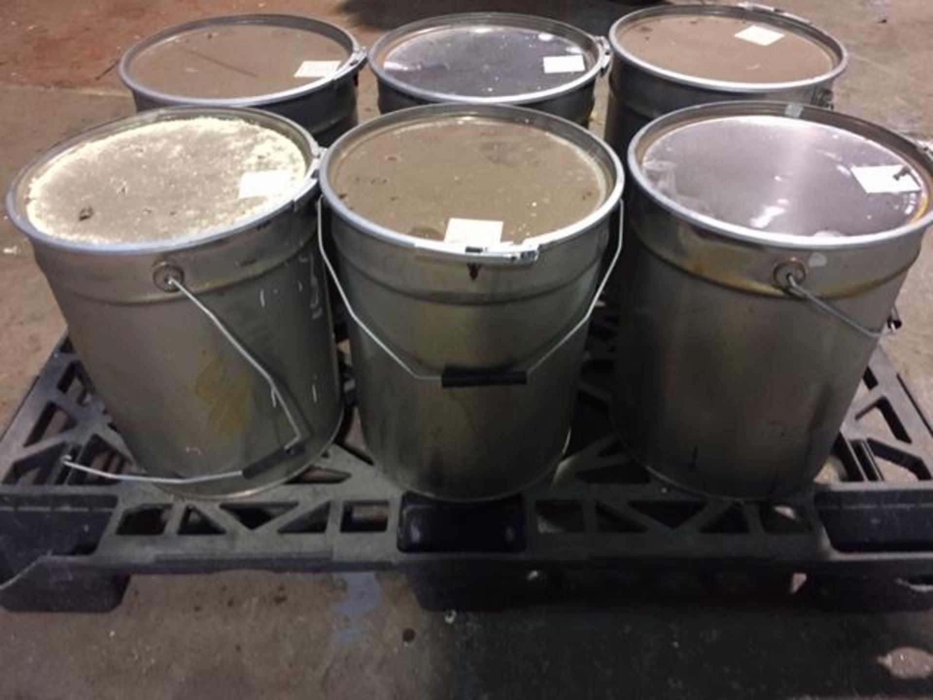 Six large 20L tins of grey floor paint