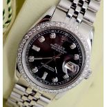 *Diamond* Rolex Datejust (Steel & 18K White Gold) - Mens 36mm Automatic - Rare Black Mother of Pearl