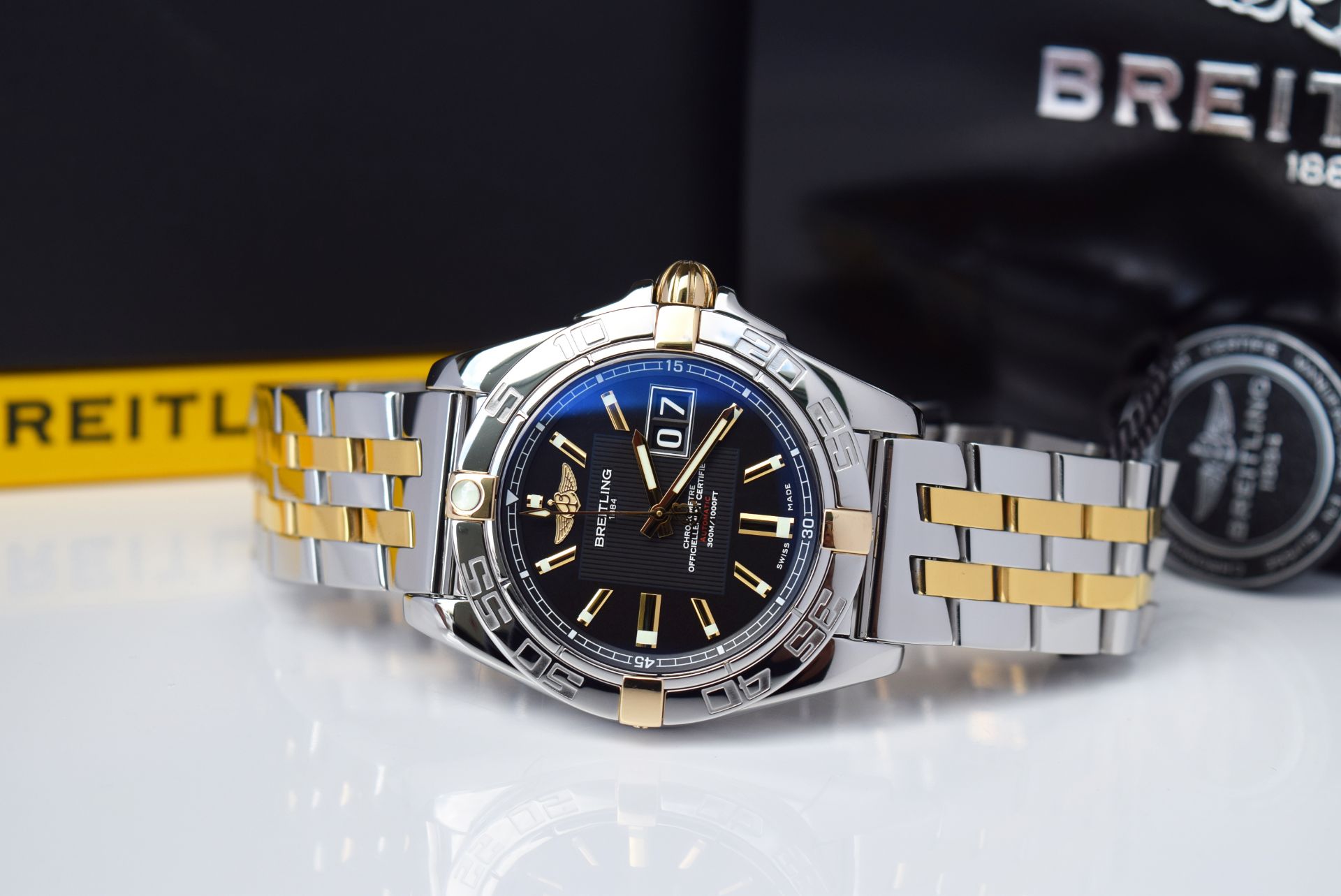 BREITLING - 18K GOLD & STEEL GALACTIC 41 (B49350) / BLACK DIAL - Image 3 of 12