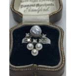 14ct GOLD PEARL & DIAMOND RING