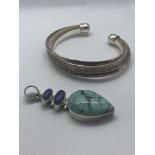 SILVER BANGLE & SILVER TURQUOISE SILVER PENDANT