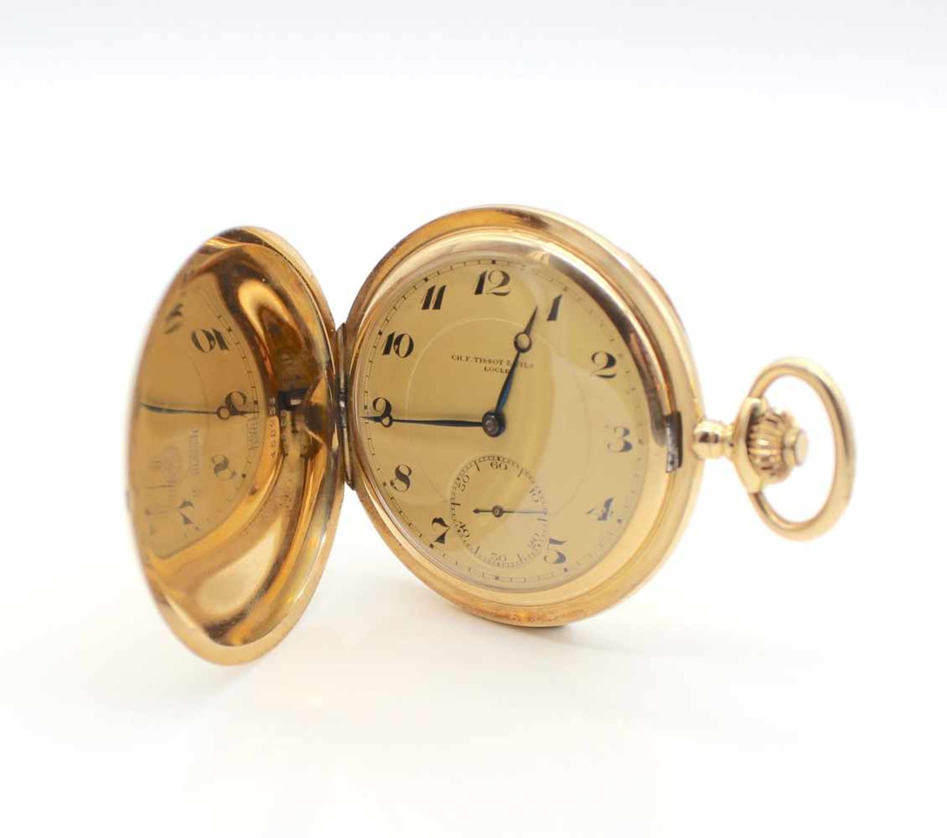 CH.F. Tissot & Fils Lokle Taschenuhr 585er Gold, Gewicht ca. 104 g Durchmesser ca. 55 mm. Die Uhr