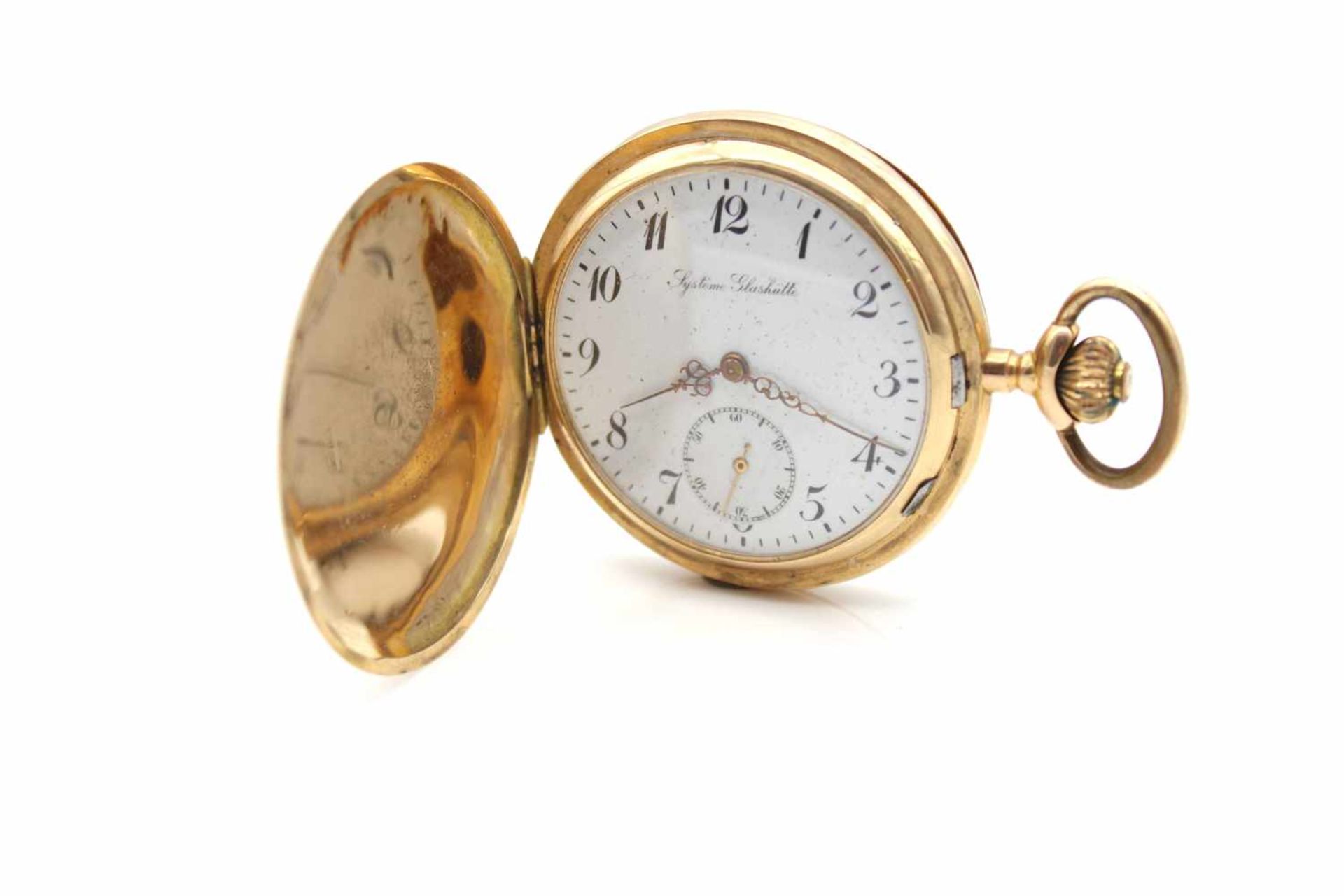 Taschenuhr System Glashütte 3 Deckel in 585 Gold, Gewicht 96 g , Durchmesser ca. 5 cm. Die Uhr ist