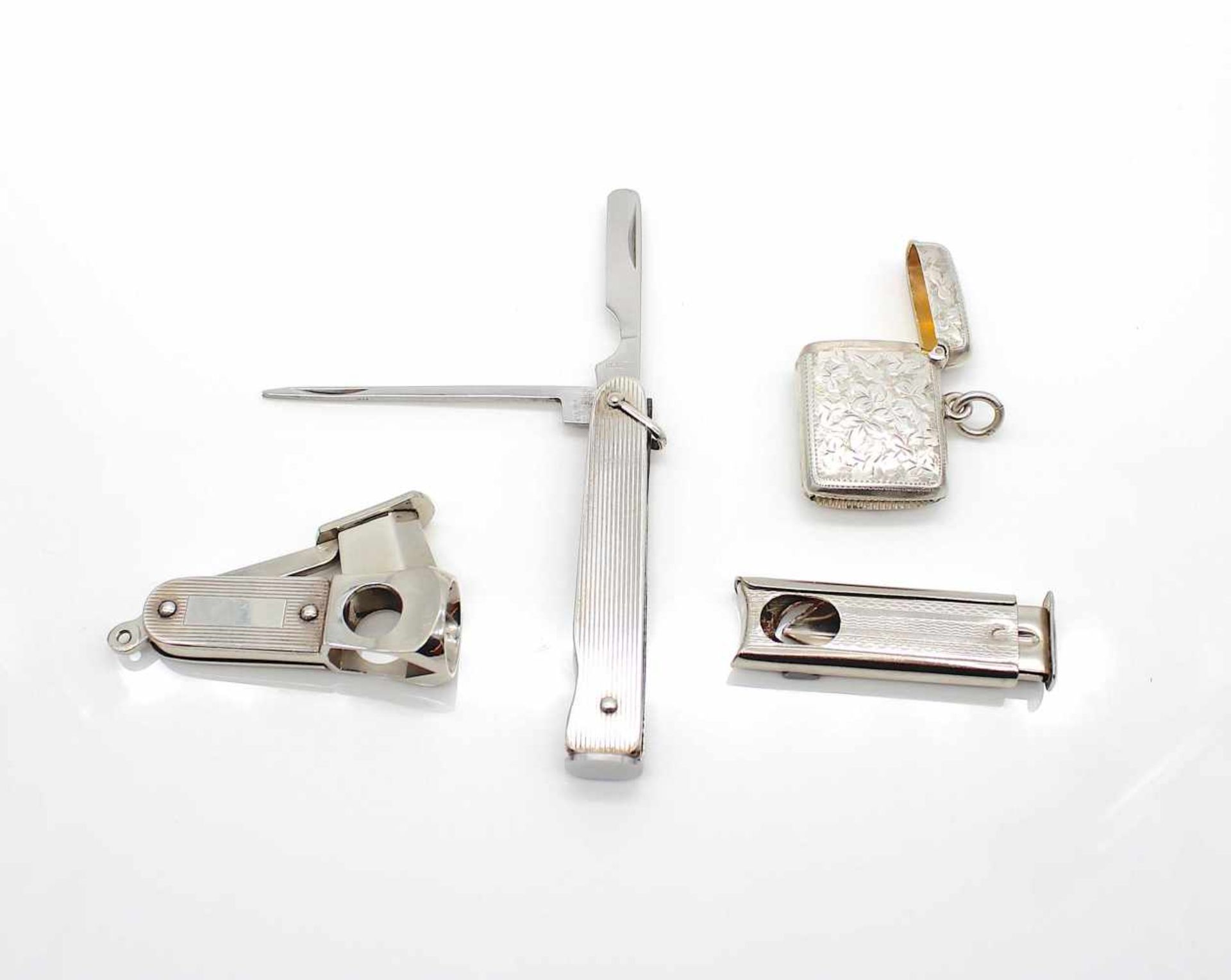 2 Zigarrenschneider 925er Silber und 1 kl. Dose aus Silber. Gewicht 29 g2 cigar cutters 925 silver - Bild 2 aus 2