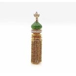 Pendant made of 750 gold with jade, ca. 35 ct and 48 diamonds, ca. 1,4 ct in high quality, signed