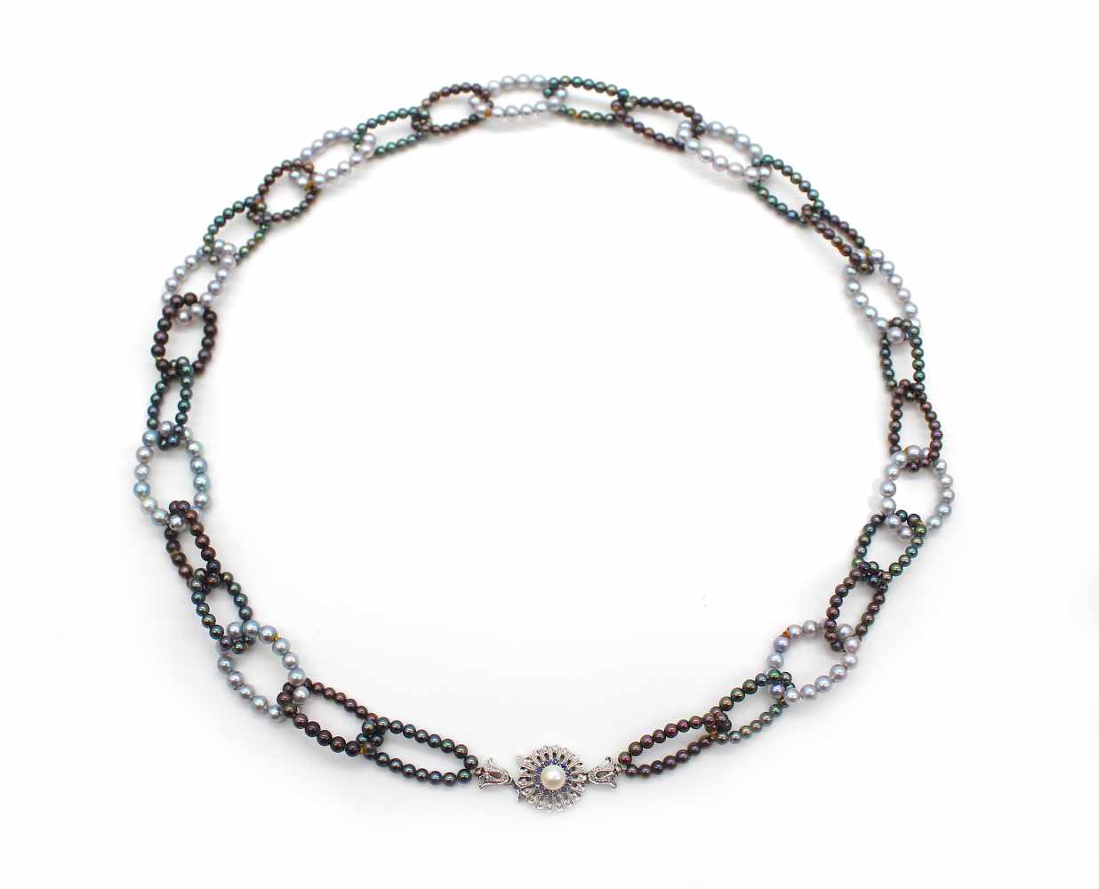 1 cultured pearl necklace and 1 bracelet with black and grey pearls. The locks are made of 585 white - Image 3 of 6