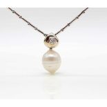 Chimento necklace in 750 white gold with a South Sea cultured pearl and small diamonds, ca. 0,08