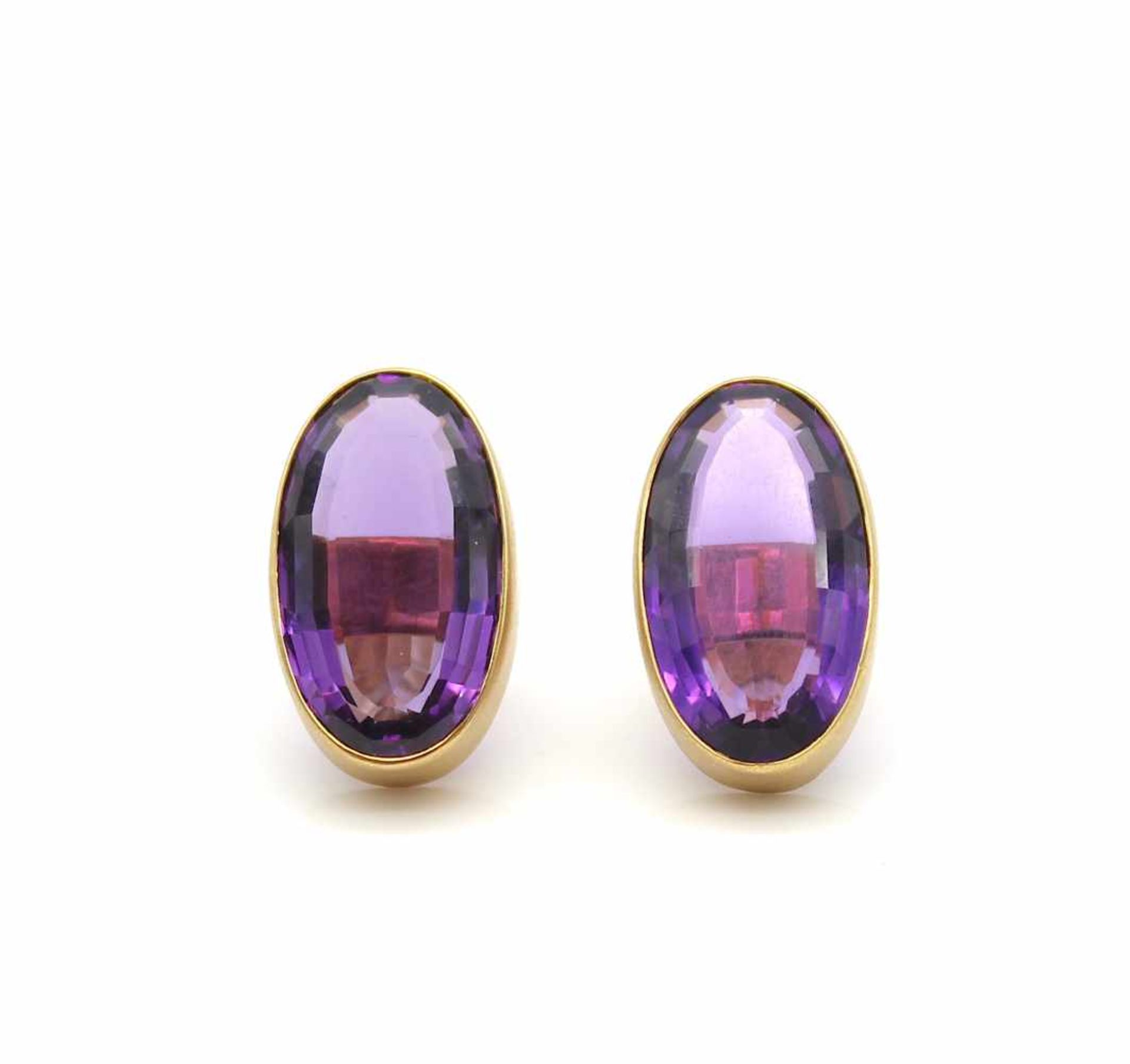 Earrings tested for 750 gold with 2 amethysts each approx. 12 ct, weight 14.5 g, dimensions 23.5 x - Bild 4 aus 4