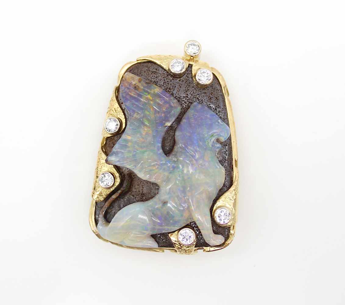 Pendant / brooch made of 750 gold with an opal and brilliants, approx. 0.50 ct in high quality. - Image 2 of 2