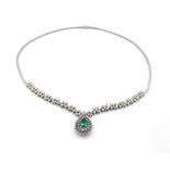 Necklace in 750 white gold with an emerald, approx. 0.60 ct and approx. 170 brilliants, total