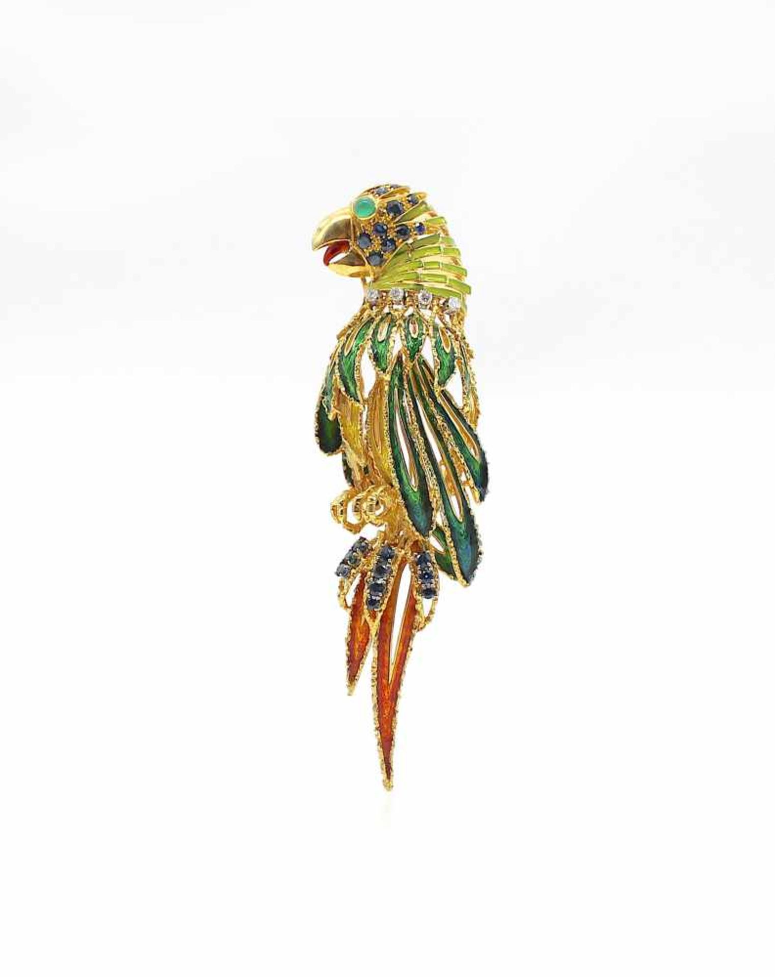 Pendant / brooch in 750 gold with enamel, chrysoprase, 0.3 ct, 20 sapphires, approx. 1.71 ct and - Bild 3 aus 3