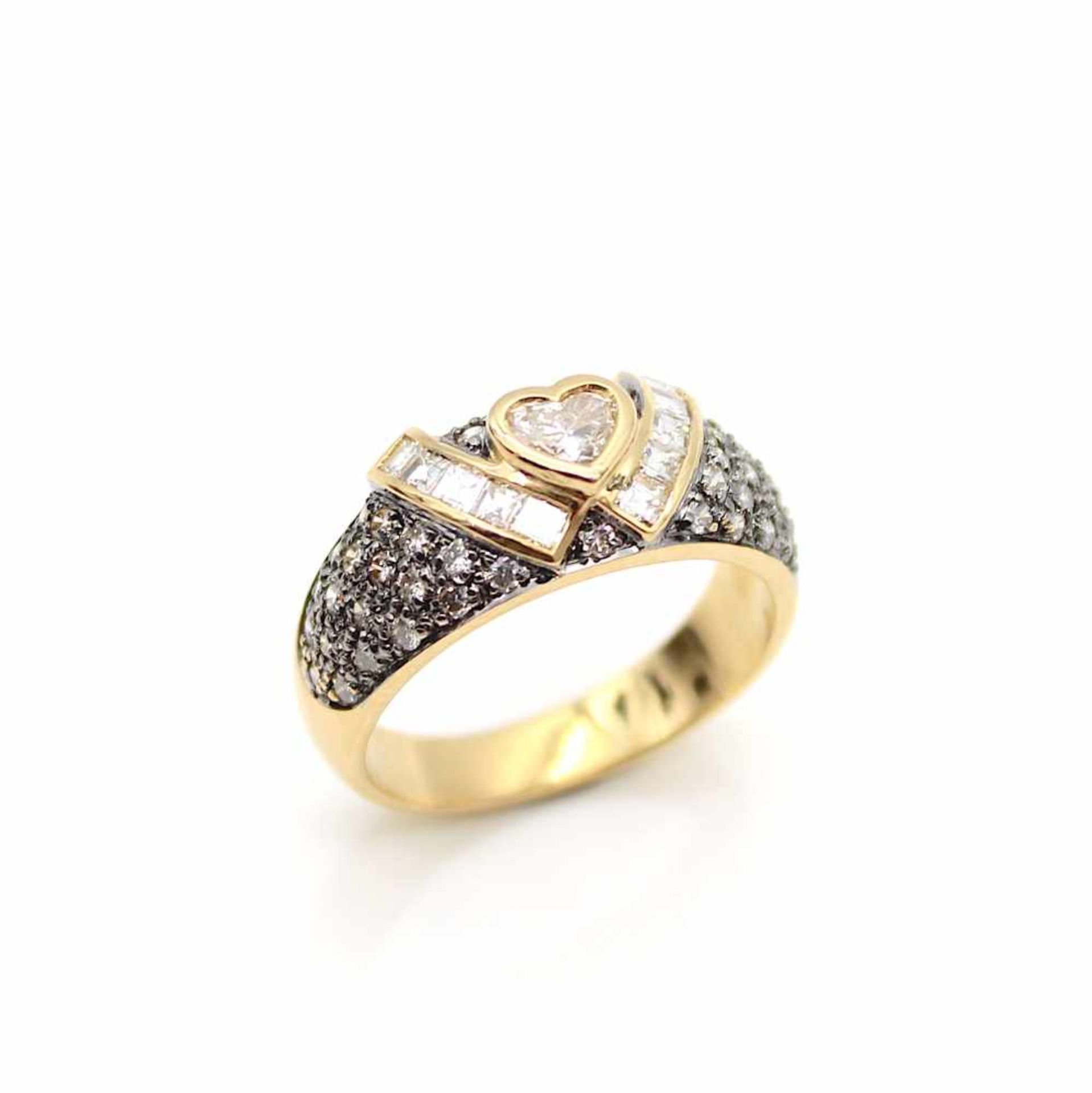 Ring made of 585 gold and black rhodium with a diamond heart of approx. 0.45 ct with a high
