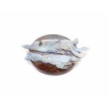 1 brooch in tested 585 white gold with a boulder opal in the shape of a phoenix. The end piece of