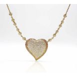 Necklace with a heart of 750 gold with about 14.7 ct brilliants and diamonds of high quality and