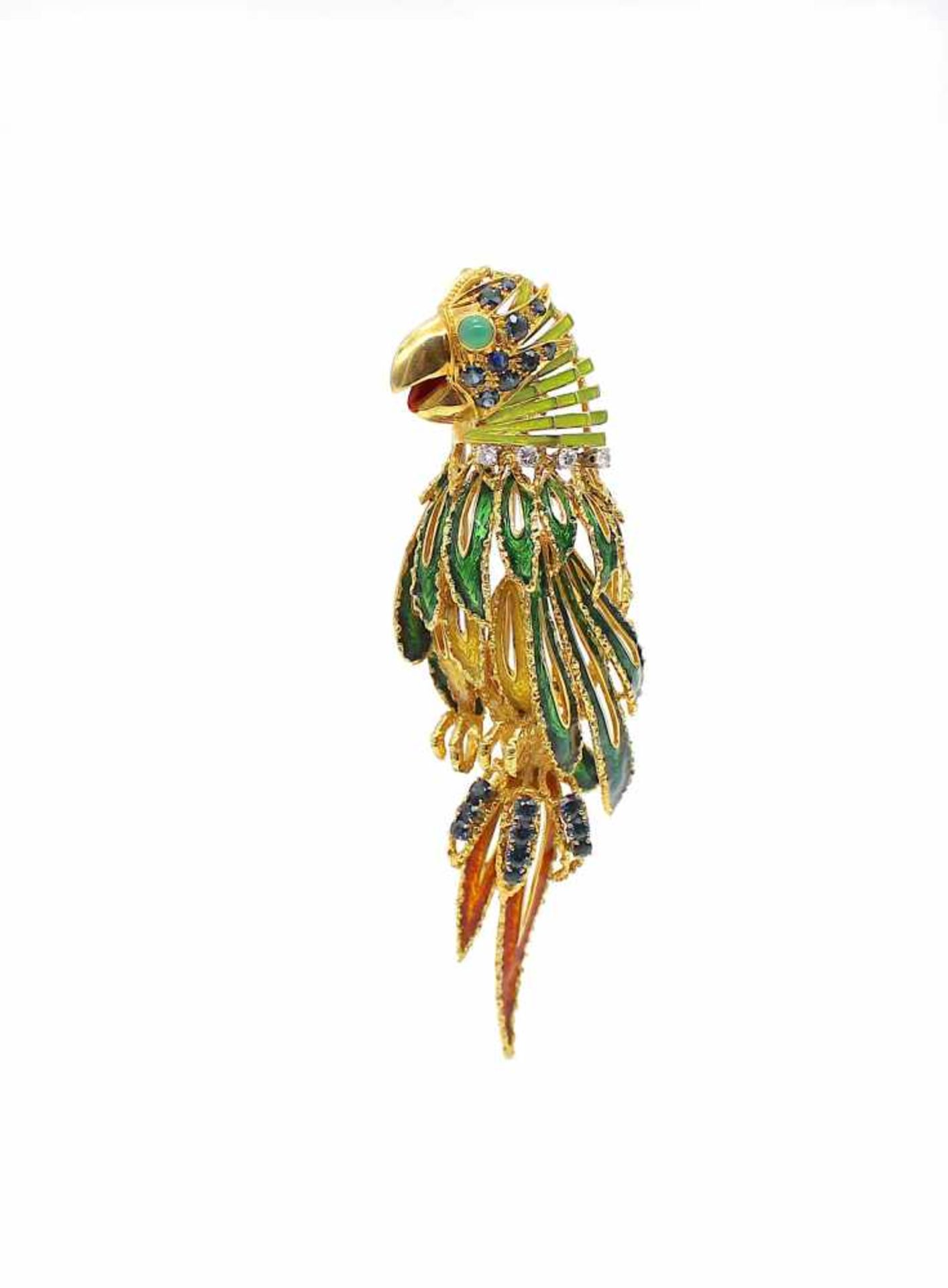 Pendant / brooch in 750 gold with enamel, chrysoprase, 0.3 ct, 20 sapphires, approx. 1.71 ct and - Bild 2 aus 3