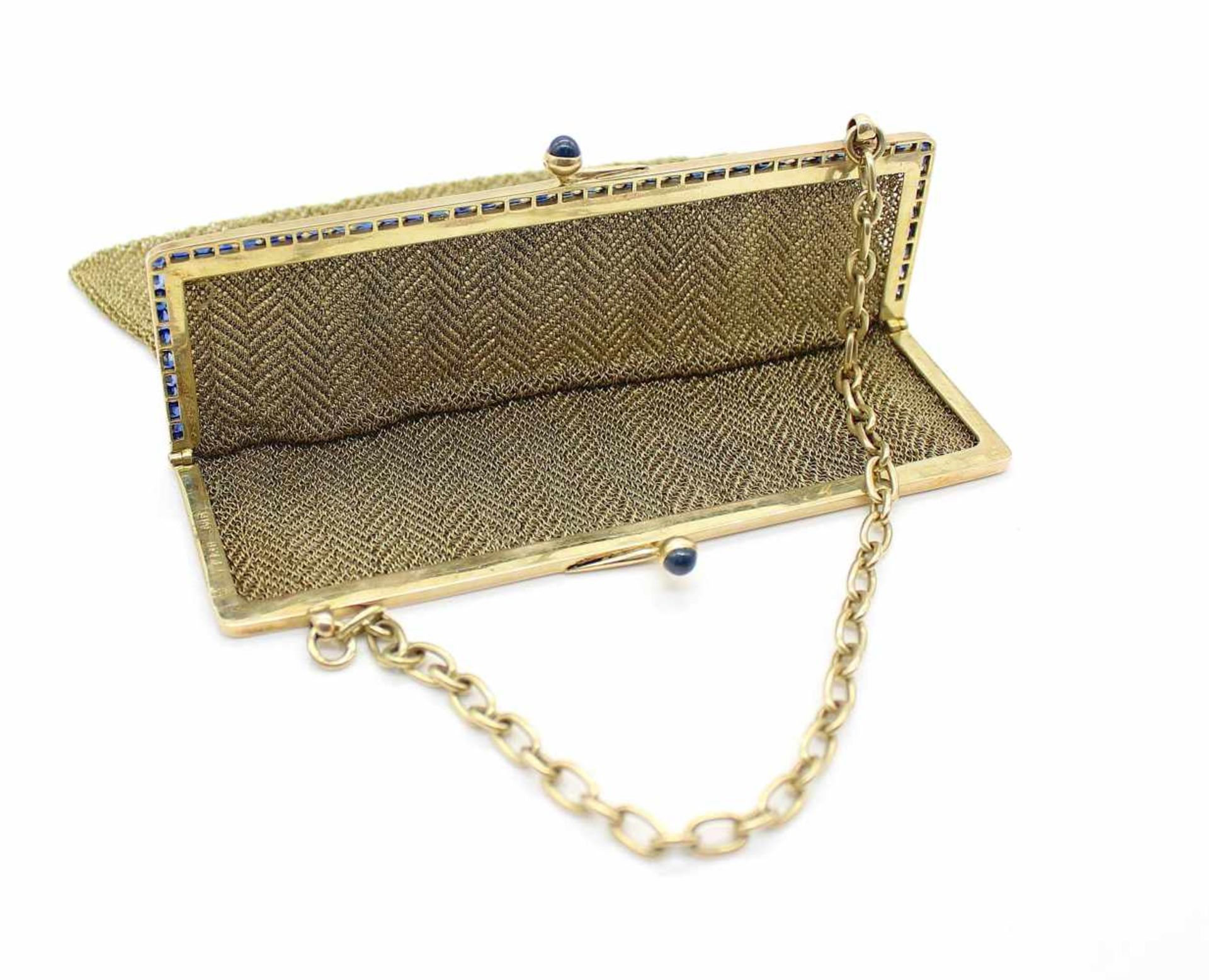 Handbag made of 585 gold with 57 sapphires, total ca. 11 ctWeight 225,4 g Dimensions : 13,5 x 11 cm- - Bild 4 aus 4
