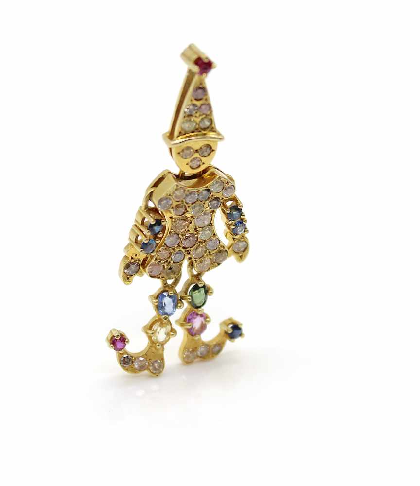 Pendant made of 585 gold with diamonds, total ca. 1,4 ct ( 1 stone is missing ) and ruby, sapphire. - Image 2 of 3