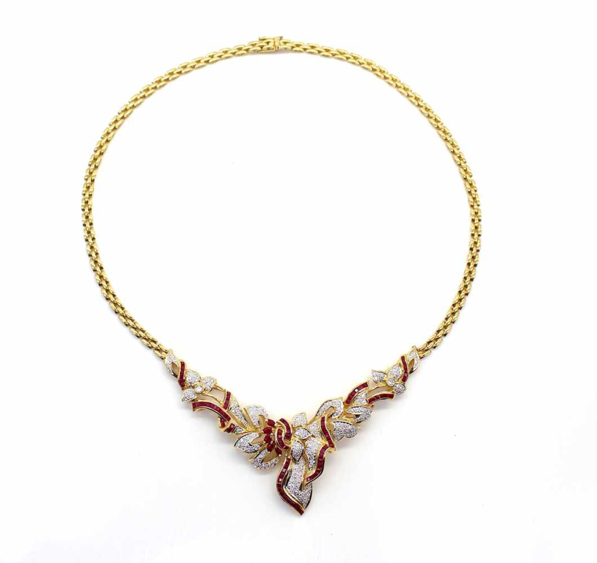 750 gold necklace with approx. 142 brilliants, total approx. 1.3 ct in high to medium quality and - Bild 3 aus 3