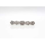 Antique brooch tested on platinum with 37 diamonds in Old-Mine-Cut and Fantasy-Cut, total approx.