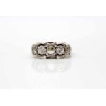 Ring made of 585 white gold with 10 diamonds ( 2 brilliants, 8 octagonal cuts ) total ca, 0,80 ct,