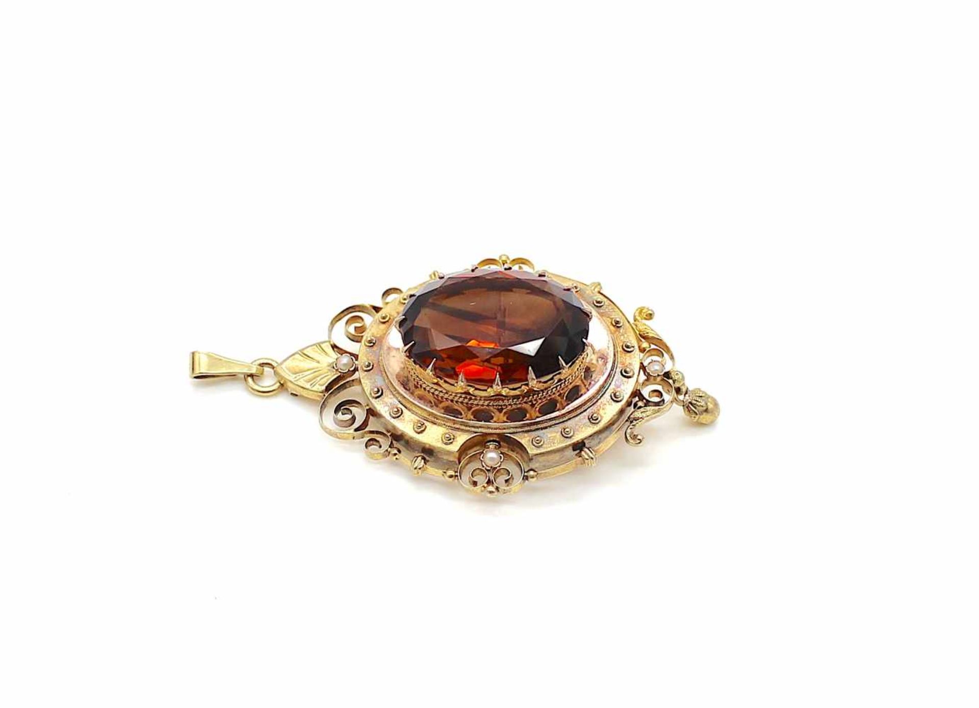 Pendant / brooch gold plated with a quartz and small river beads, weight 12,9 g, dimensions: 32,8 - Bild 4 aus 4