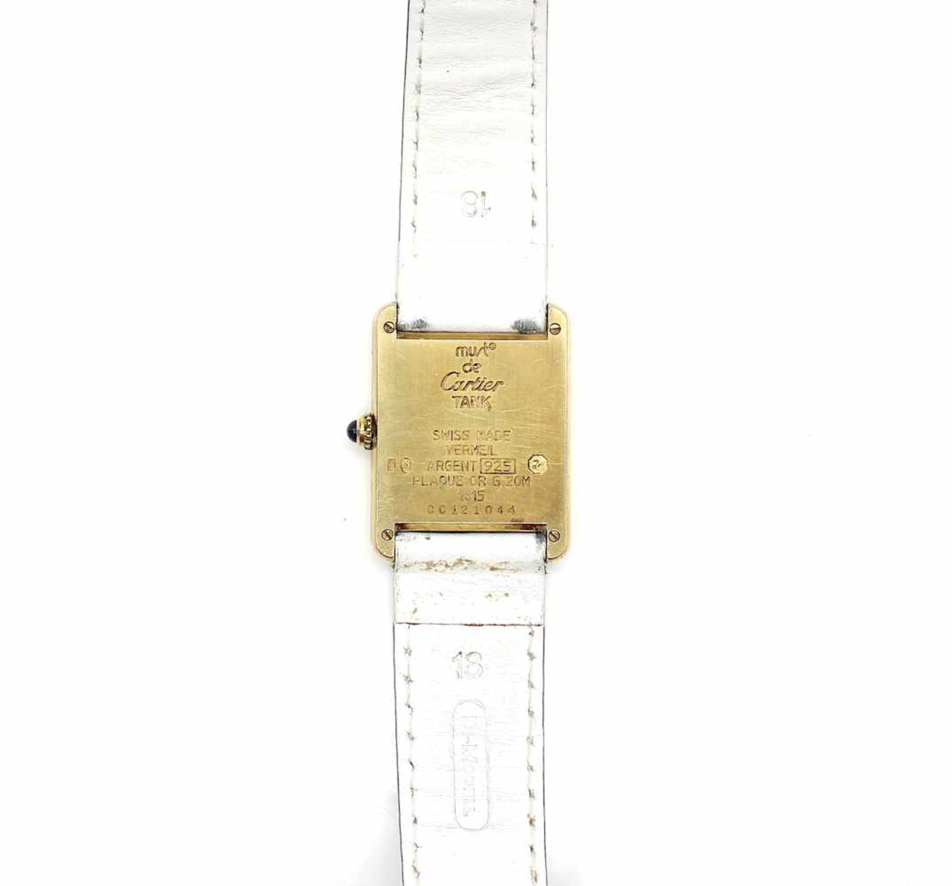 Wrist watch Cartier Tank 1615, Silver-gilt with sapphire cabochon, No. CC 121044 with a white - Bild 5 aus 5