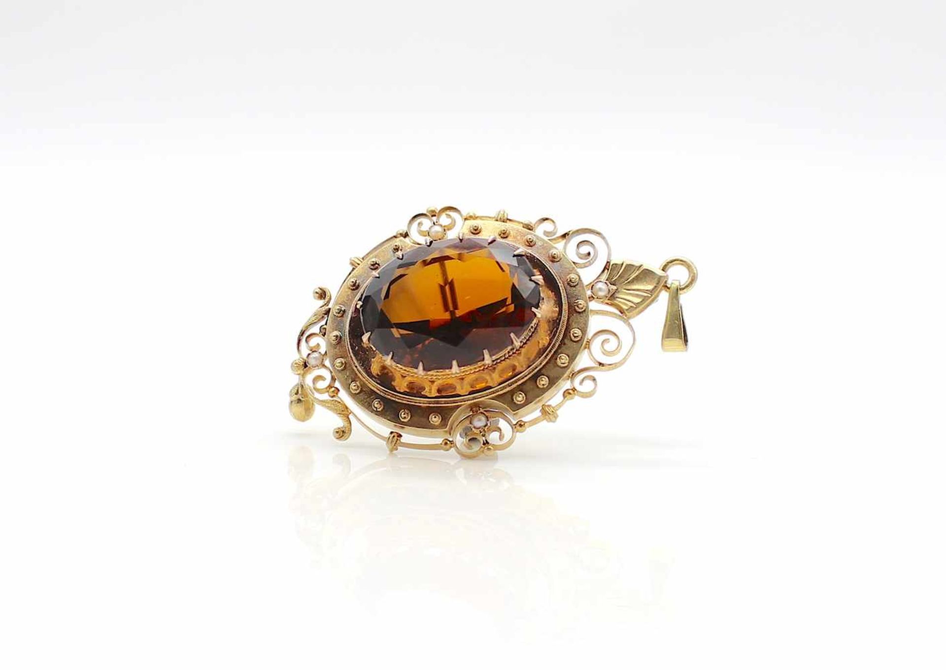 Pendant / brooch gold plated with a quartz and small river beads, weight 12,9 g, dimensions: 32,8 - Bild 3 aus 4