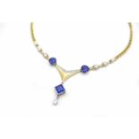 Necklace made of 750 gold and platinum with one tanzanite in princess cut, approx. 4.5 ct, 2
