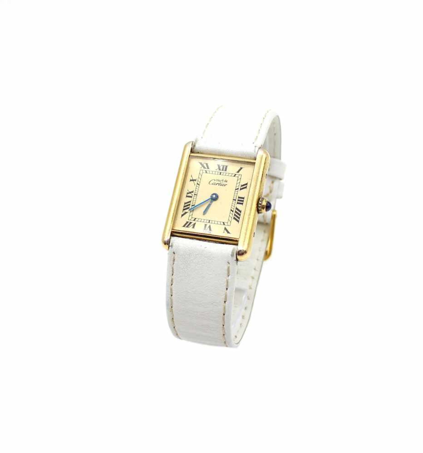 Wrist watch Cartier Tank 1615, Silver-gilt with sapphire cabochon, No. CC 121044 with a white - Bild 3 aus 5