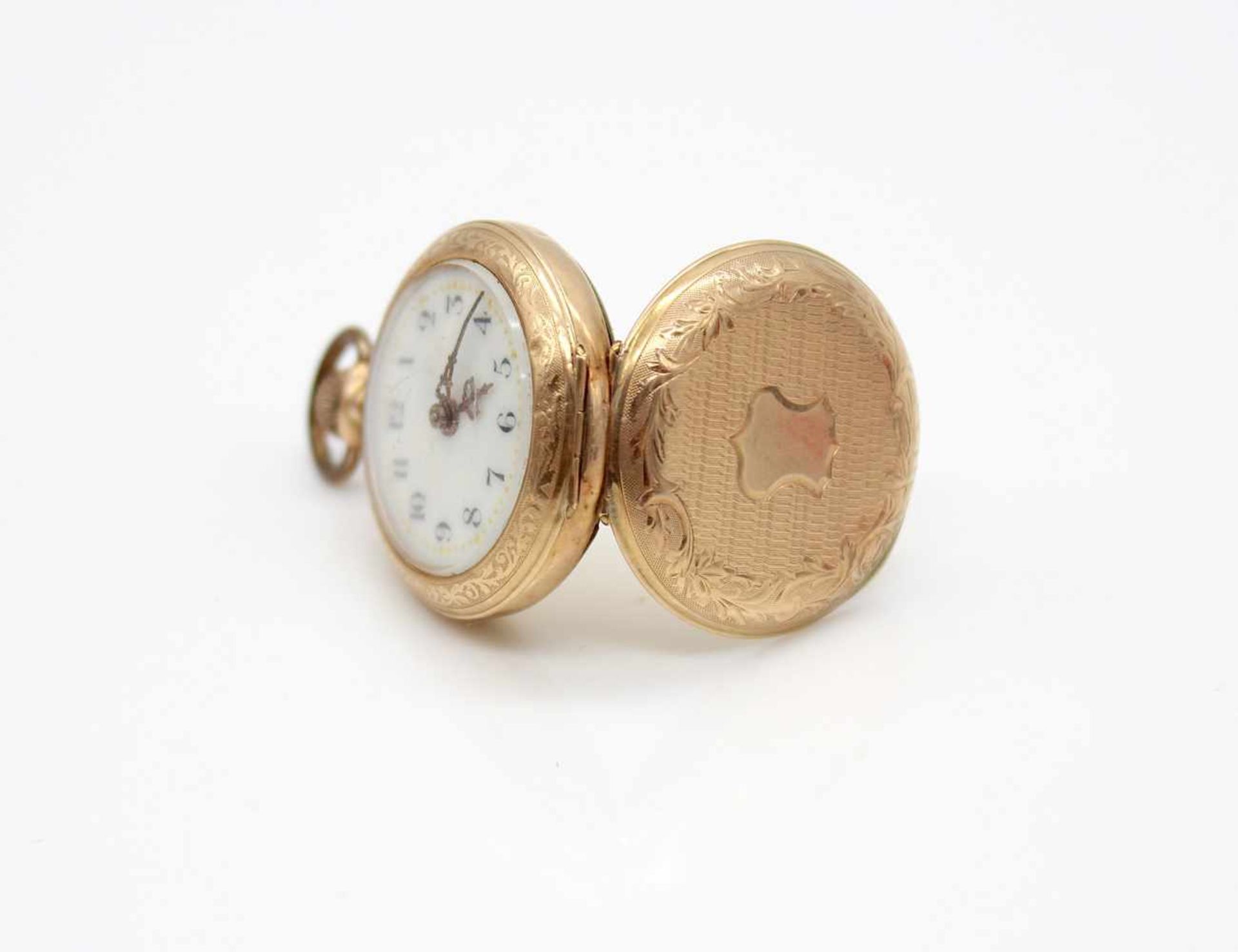 Pocket watch from 585er gold, inner cover metal,Weight 15.9 g, diameter 61 mm The clock is passable. - Bild 4 aus 7