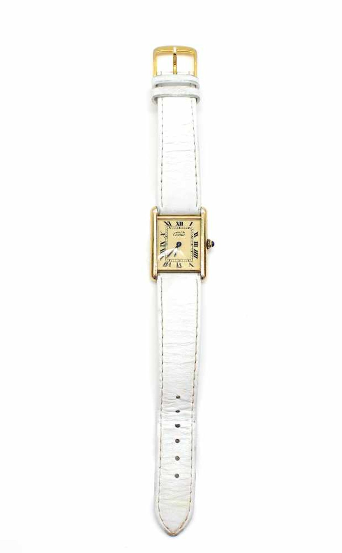 Wrist watch Cartier Tank 1615, Silver-gilt with sapphire cabochon, No. CC 121044 with a white - Bild 4 aus 5