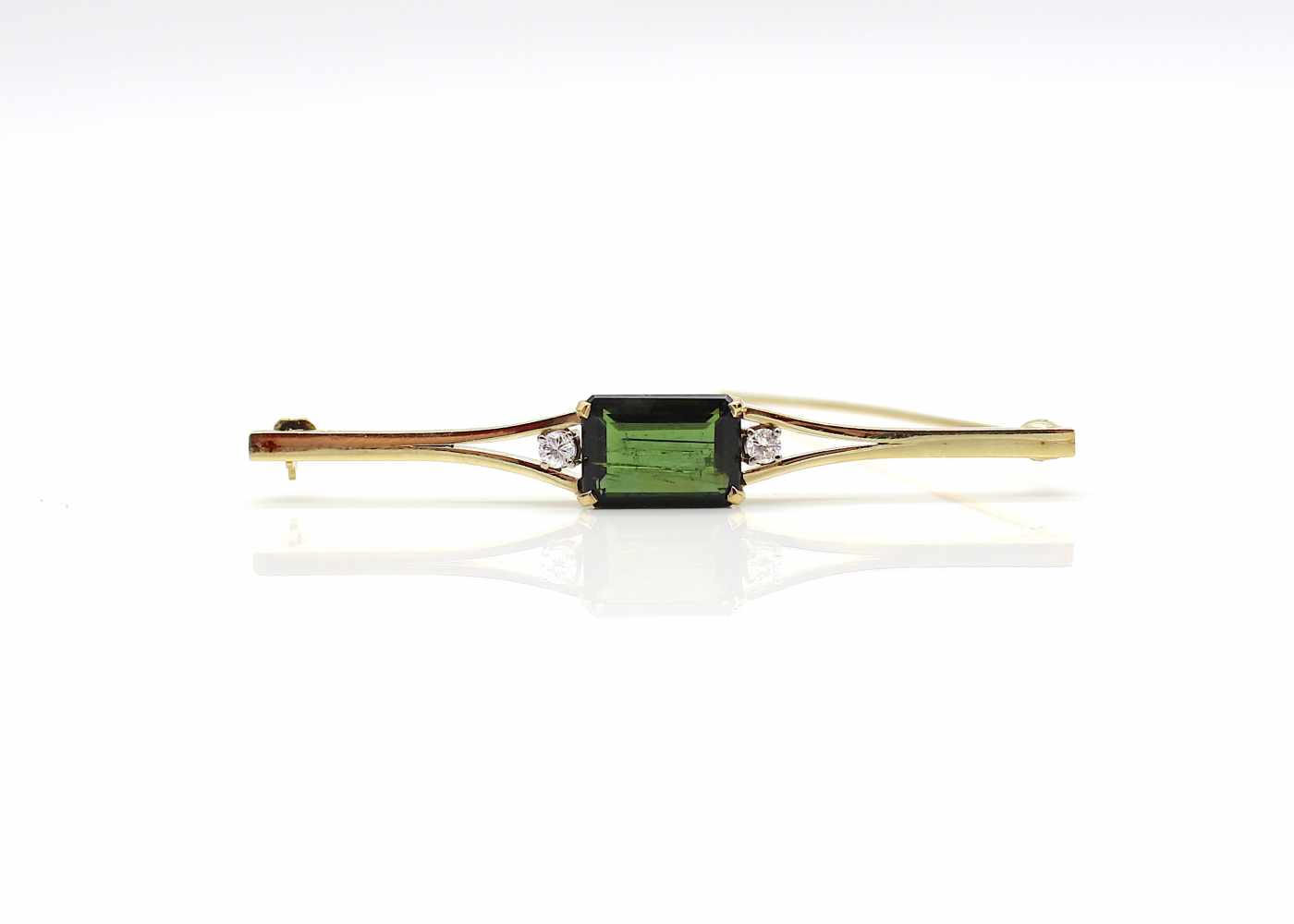 Needle made of 585 gold with a tourmaline approx. 4 ct and 2 diamonds each 0.07 ct,Weight 7.2 g, - Image 3 of 3