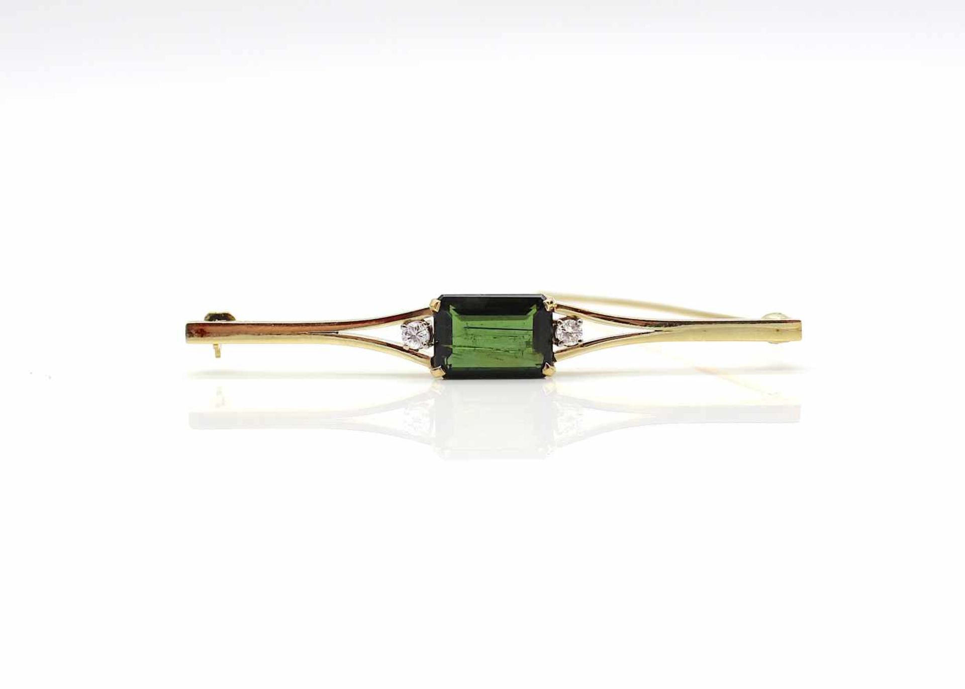 Needle made of 585 gold with a tourmaline approx. 4 ct and 2 diamonds each 0.07 ct,Weight 7.2 g, - Bild 3 aus 3