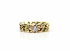 Chain ring tested for 585 gold with 13 diamonds, total approx. 0.37 ct ( main stone approx. 0.25