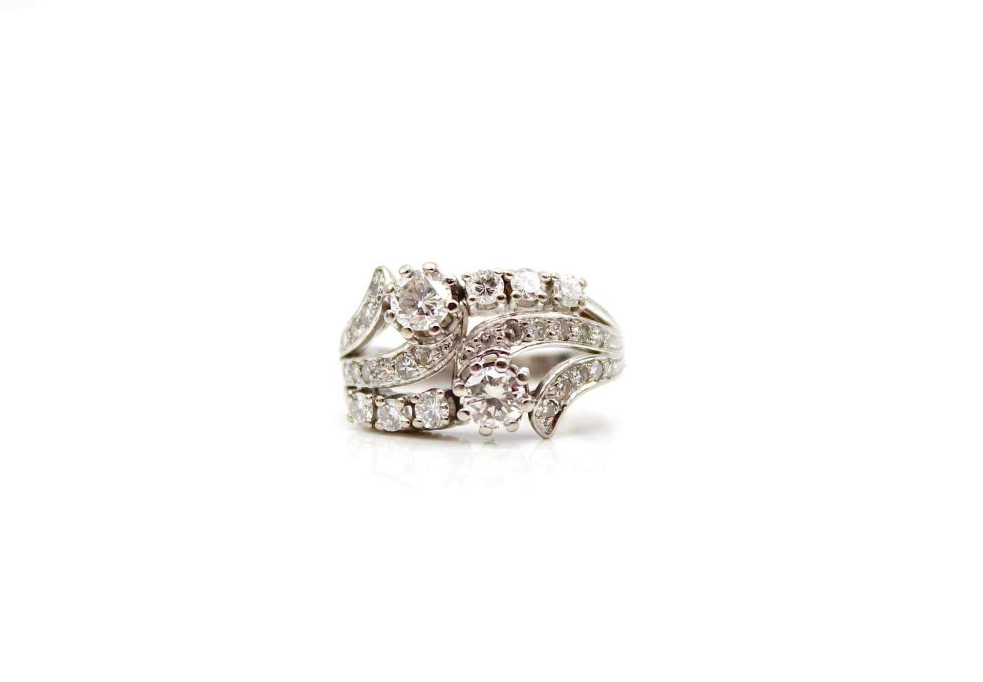 Ring made of 585 white gold with 30 diamonds ( brilliant and octagonal cut ), total ca. 1,45 ct (