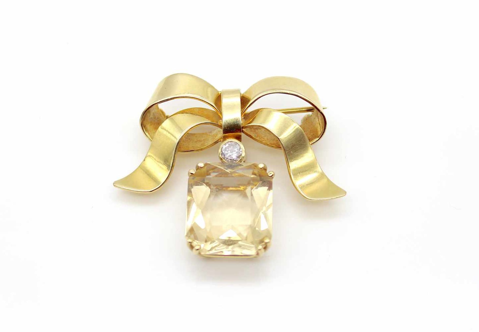 Brooch made of 585 gold with a citrine approx. 11.5 ct and 1 brilliant approx. 0.20 ct,Weight 10.2 - Bild 2 aus 3