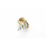 Ring made of 585 gold with 3 precious opals and 6 diamonds, total approx. 0.20 ct in high to