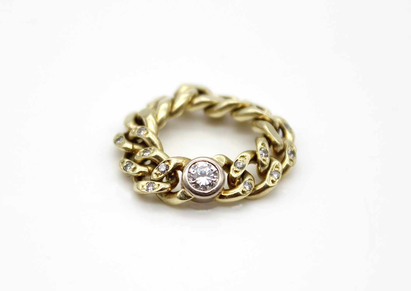 Chain ring tested for 585 gold with 13 diamonds, total approx. 0.37 ct ( main stone approx. 0.25 - Image 2 of 2