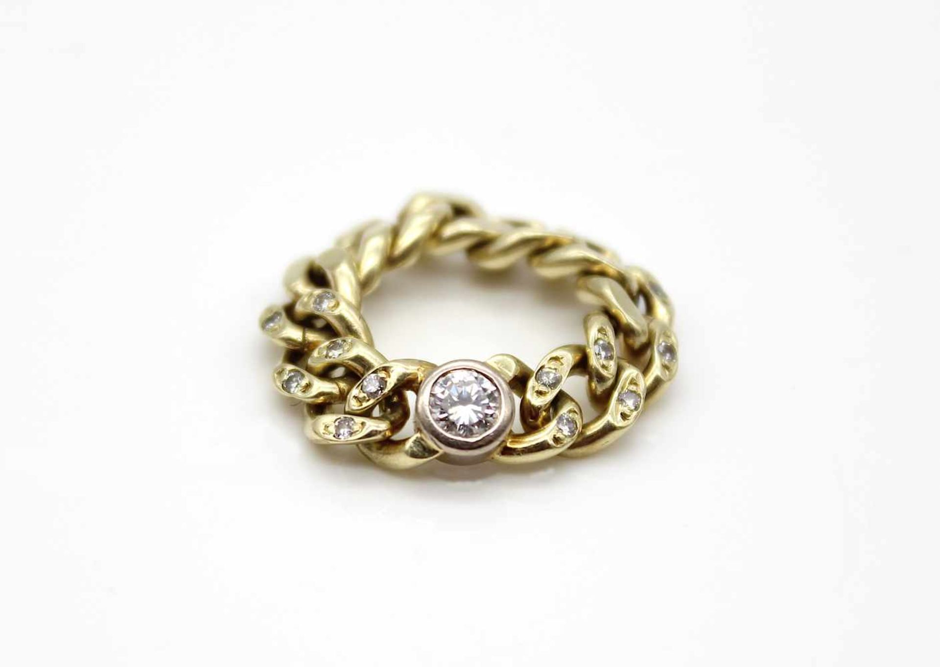 Chain ring tested for 585 gold with 13 diamonds, total approx. 0.37 ct ( main stone approx. 0.25 - Bild 2 aus 2