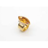 Ring made of 750 gold with a citrine, ca. 15 ct and 9 diamonds, total ca. 0,09 ct, signed Willer,