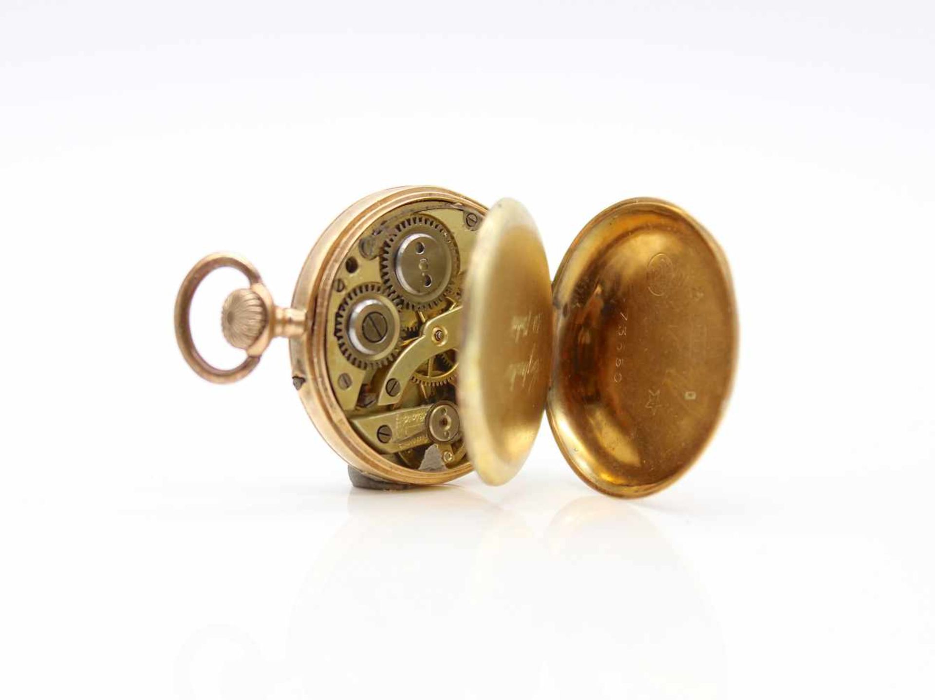 Pocket watch from 585er gold, inner cover metal,Weight 15.9 g, diameter 61 mm The clock is passable. - Bild 6 aus 7