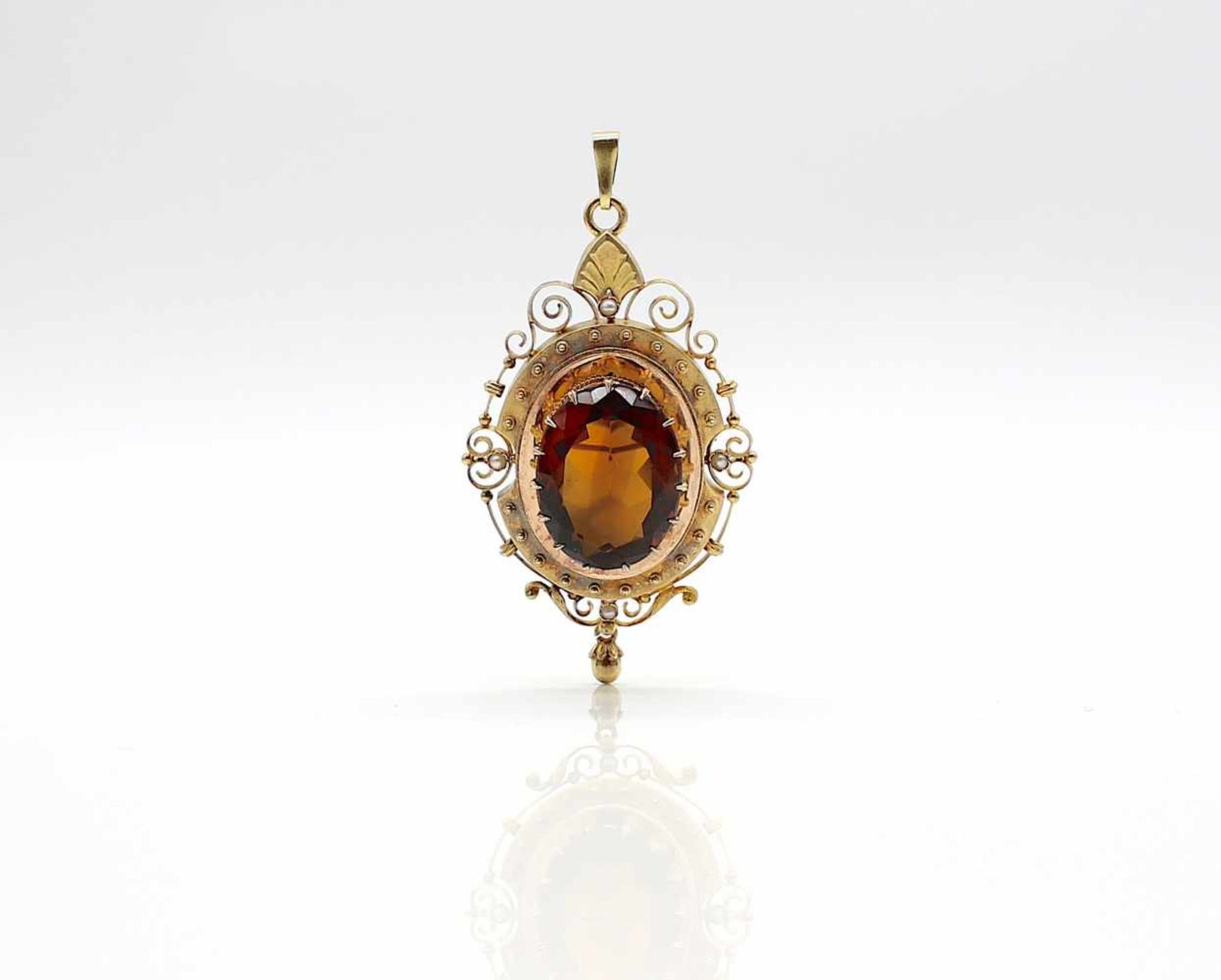 Pendant / brooch gold plated with a quartz and small river beads, weight 12,9 g, dimensions: 32,8 - Bild 2 aus 4