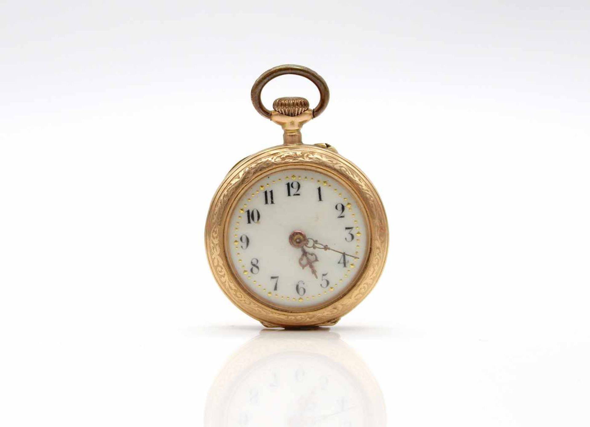 Pocket watch from 585er gold, inner cover metal,Weight 15.9 g, diameter 61 mm The clock is passable.