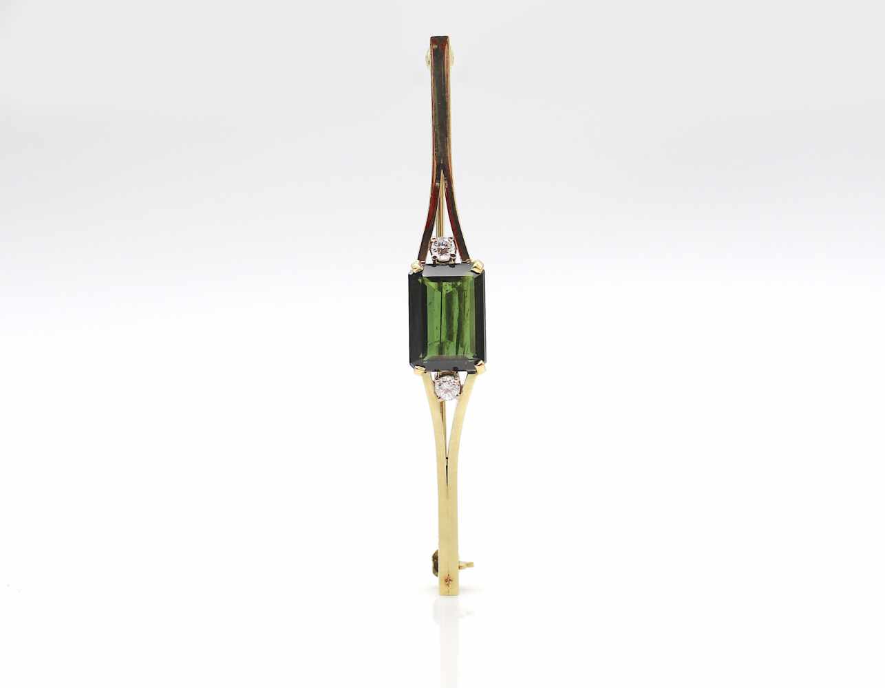 Needle made of 585 gold with a tourmaline approx. 4 ct and 2 diamonds each 0.07 ct,Weight 7.2 g, - Image 2 of 3