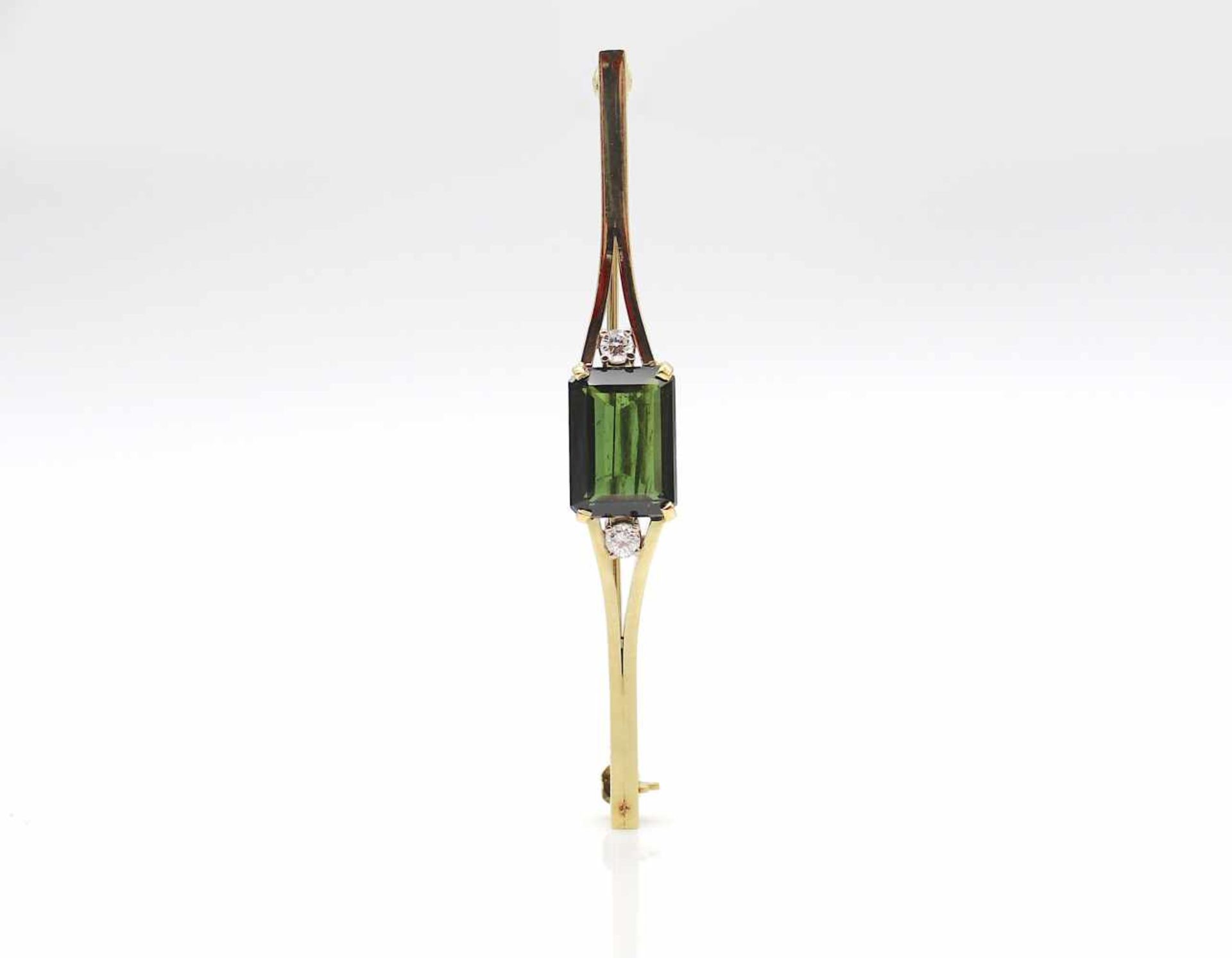 Needle made of 585 gold with a tourmaline approx. 4 ct and 2 diamonds each 0.07 ct,Weight 7.2 g, - Bild 2 aus 3