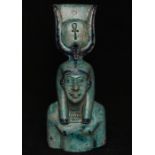 A 19th century Egyptian turquoise glazed stoneware bust, 17cms (10.5ins) high.